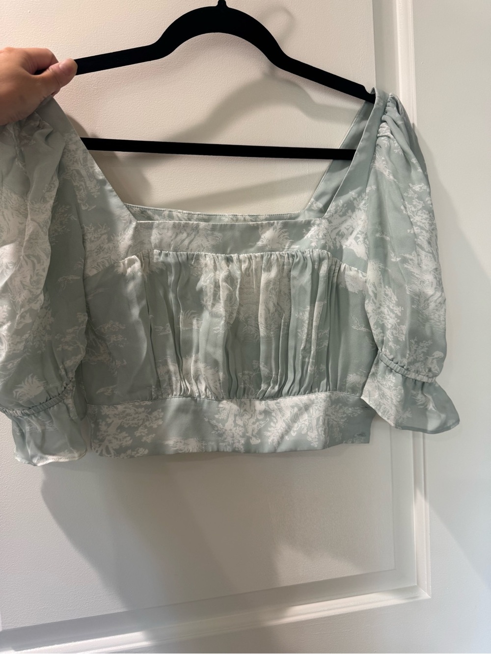 Stone Cold Fox Sage Green Puff Sleeve Square-Neck Crop Top